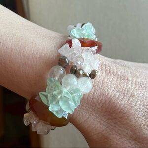 Gemstone Bracelet - pearls, quartz, carnelian on stretchy band